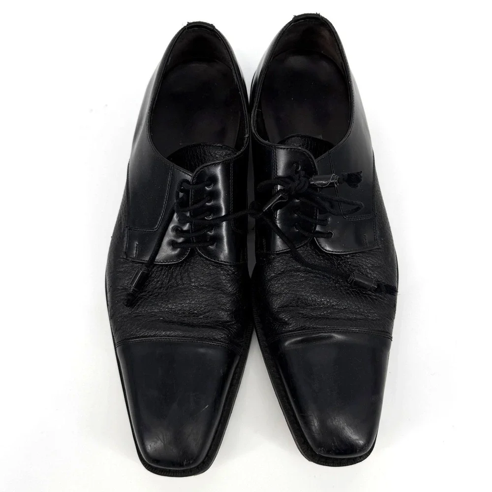 Mezlan‎ Mens Black Leather Cap Toe Textured Oxford Dress Shoes 9.5 M Spain